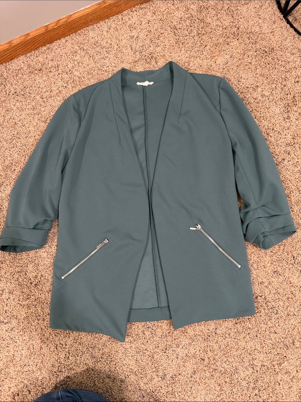 Maurices Teal Open-Front Blazer with Zip Pockets